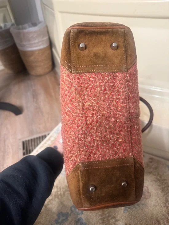 Vintage Coach Hampton tweed Red-Brown Tote Handbag with Silver Hardware - Picture 4 of 7